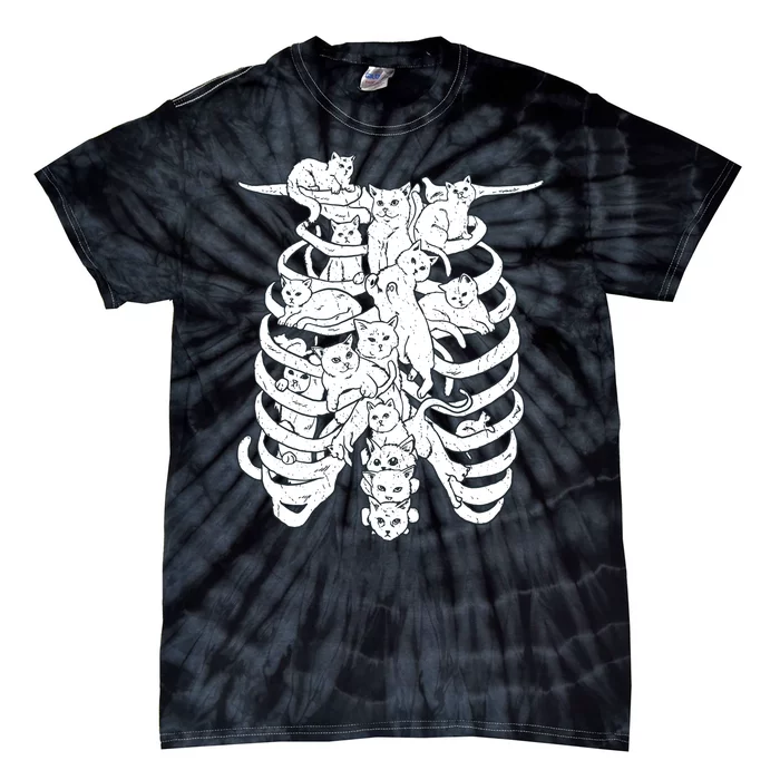 Human Skeleton Spine Cats Tie-Dye T-Shirt