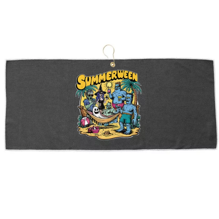 Happy Summerween Summer Halloween Holiday Beach Vibes Spooky Large Microfiber Waffle Golf Towel