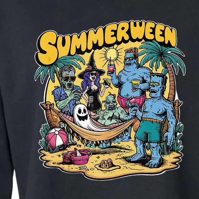 Happy Summerween Summer Halloween Holiday Beach Vibes Spooky Cropped Pullover Crew