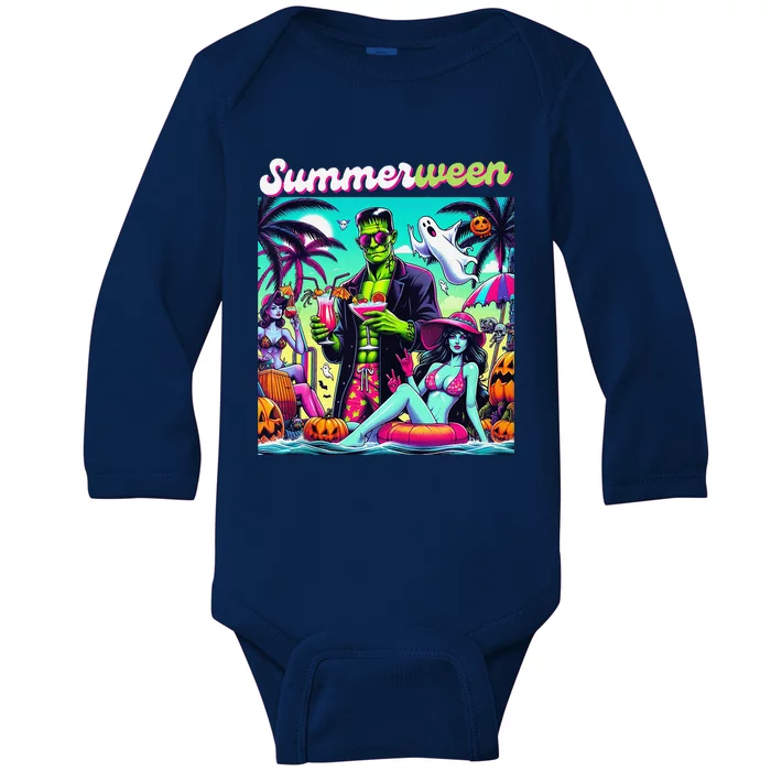 Happy Summerween Summer Halloween Holiday Beach Vibes Spooky Baby Long Sleeve Bodysuit