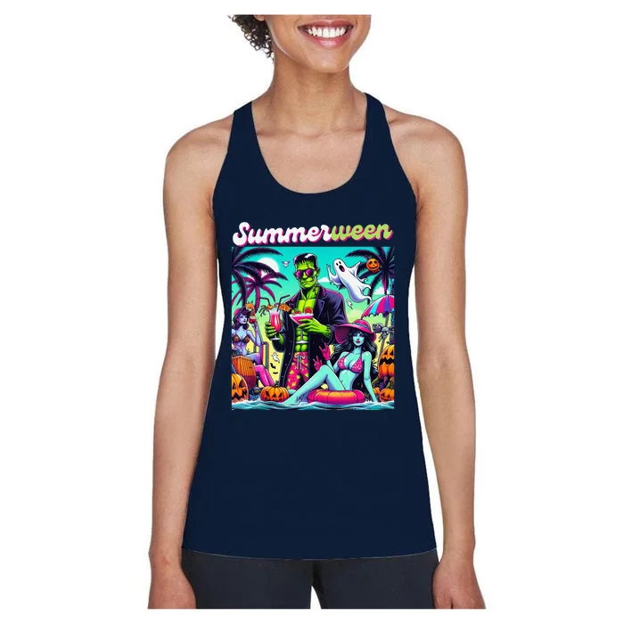 Happy Summerween Summer Halloween Holiday Beach Vibes Spooky Women's Racerback Tank