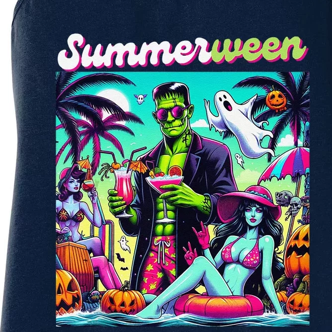 Happy Summerween Summer Halloween Holiday Beach Vibes Spooky Women's Racerback Tank