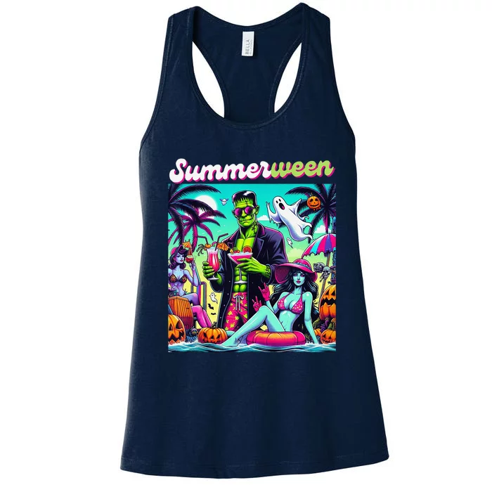 Happy Summerween Summer Halloween Holiday Beach Vibes Spooky Women's Racerback Tank