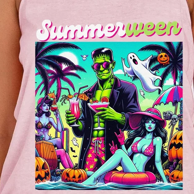 Happy Summerween Summer Halloween Holiday Beach Vibes Spooky Women's Knotted Racerback Tank