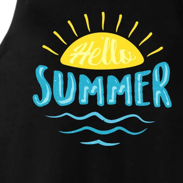 Hello Summer Sunset Ocean Wave Ladies Tri-Blend Wicking Tank