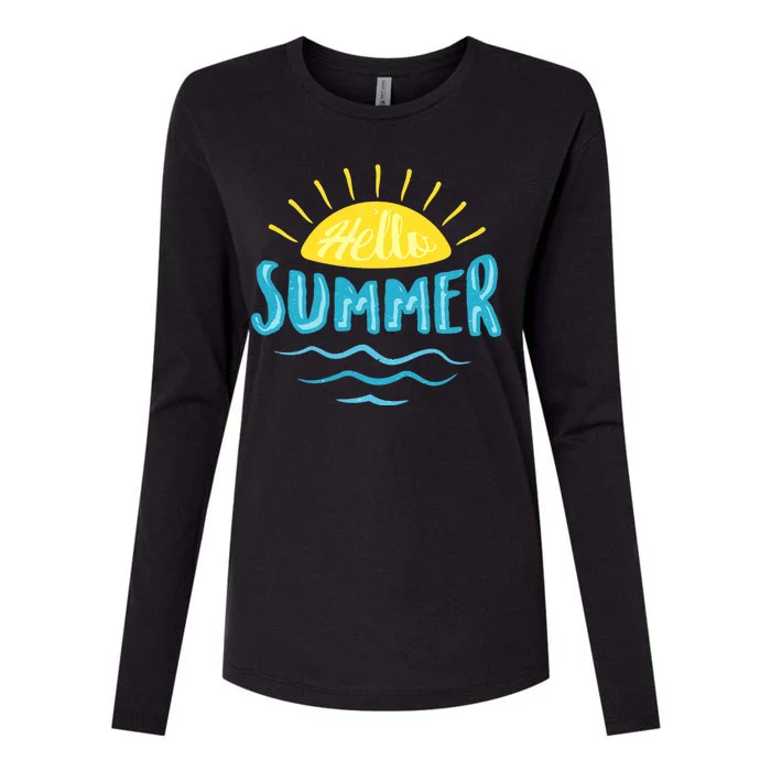 Hello Summer Sunset Ocean Wave Womens Cotton Relaxed Long Sleeve T-Shirt