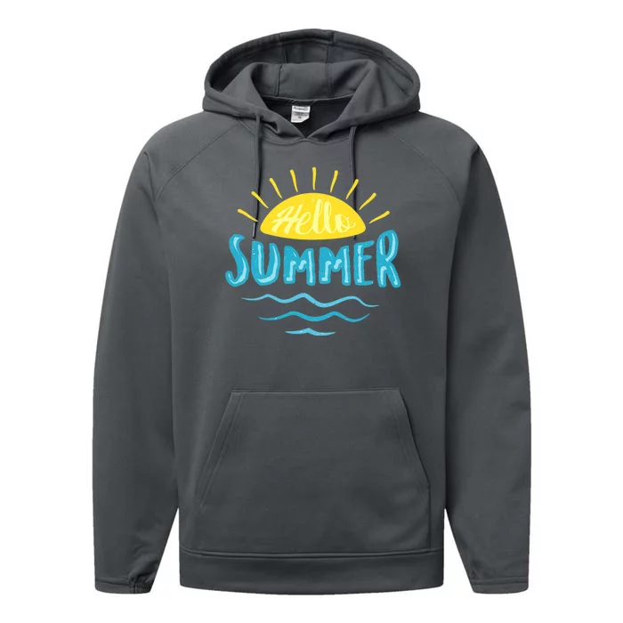 Hello Summer Sunset Ocean Wave Performance Fleece Hoodie