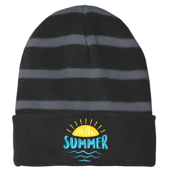 Hello Summer Sunset Ocean Wave Striped Beanie with Solid Band