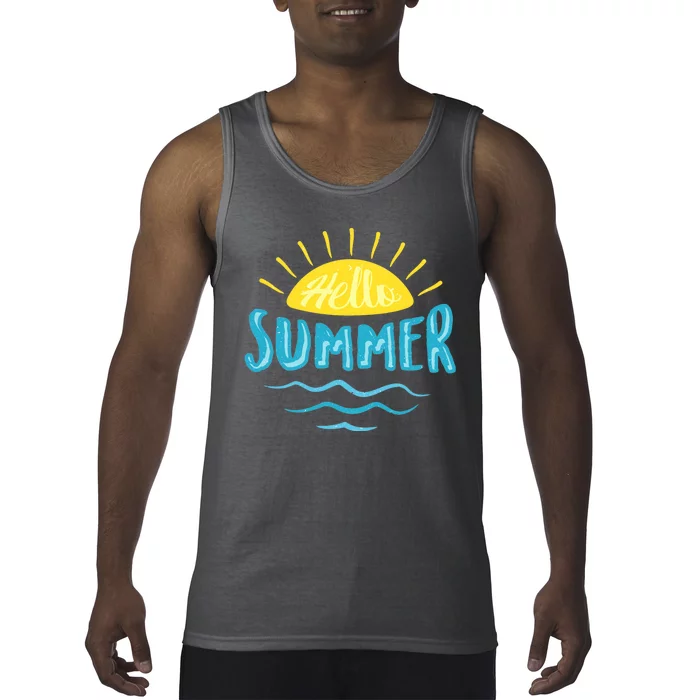 Hello Summer Sunset Ocean Wave Tank Top