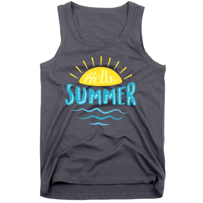 Hello Summer Sunset Ocean Wave Tank Top