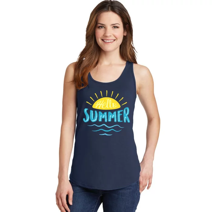 Hello Summer Sunset Ocean Wave Ladies Essential Tank