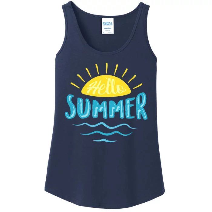 Hello Summer Sunset Ocean Wave Ladies Essential Tank