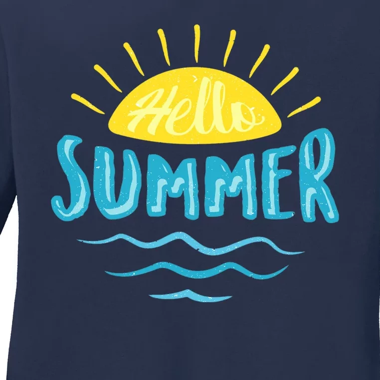 Hello Summer Sunset Ocean Wave Ladies Long Sleeve Shirt