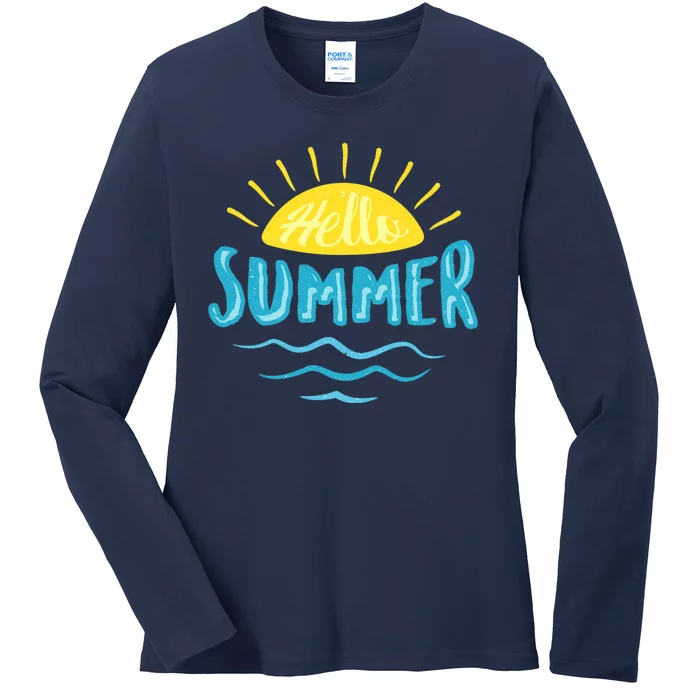 Hello Summer Sunset Ocean Wave Ladies Long Sleeve Shirt