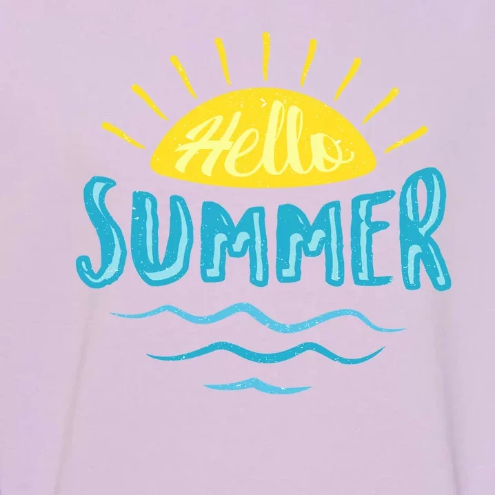 Hello Summer Sunset Ocean Wave Garment-Dyed Sweatshirt