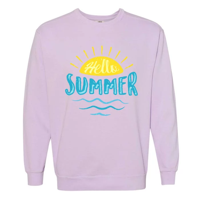 Hello Summer Sunset Ocean Wave Garment-Dyed Sweatshirt