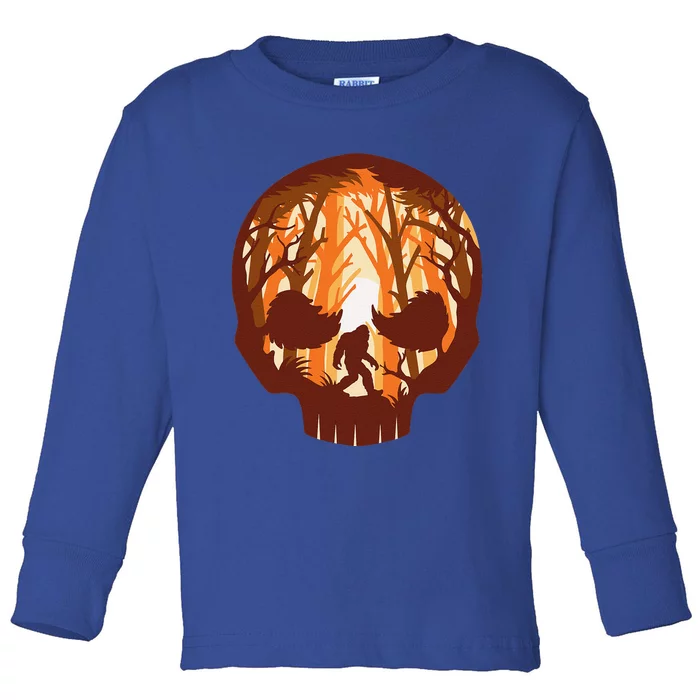 Halloween Sasquatch Spooky Skull Forest Bigfoot Lover Toddler Long Sleeve Shirt