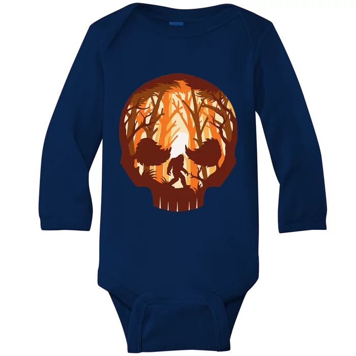 Halloween Sasquatch Spooky Skull Forest Bigfoot Lover Baby Long Sleeve Bodysuit