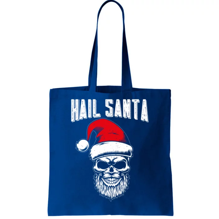 Hail Santa Skull Santa Hat Retro Heavy Metal Christmas Gift Tote Bag