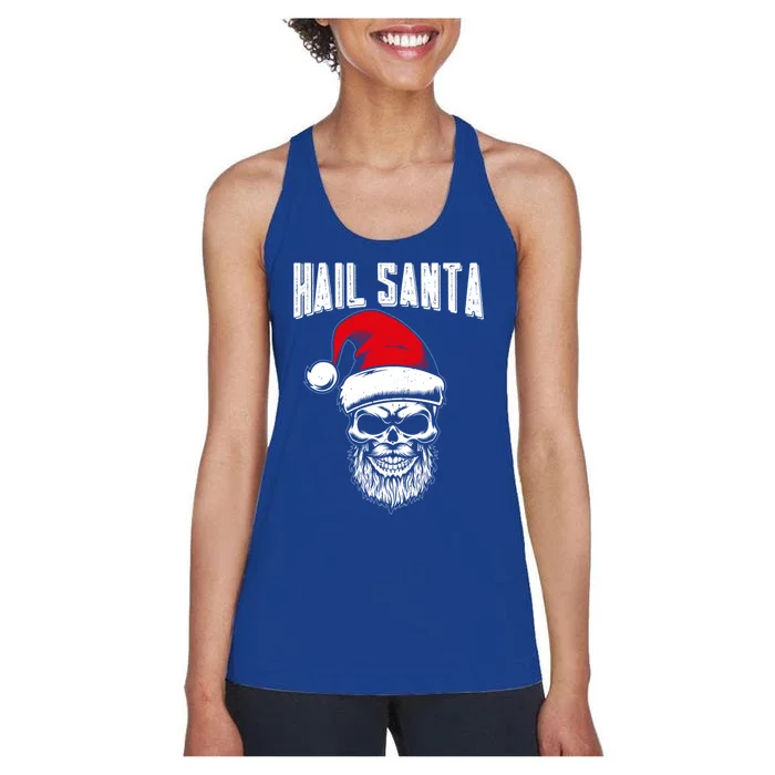 Hail Santa Skull Santa Hat Retro Heavy Metal Christmas Gift Women's Racerback Tank