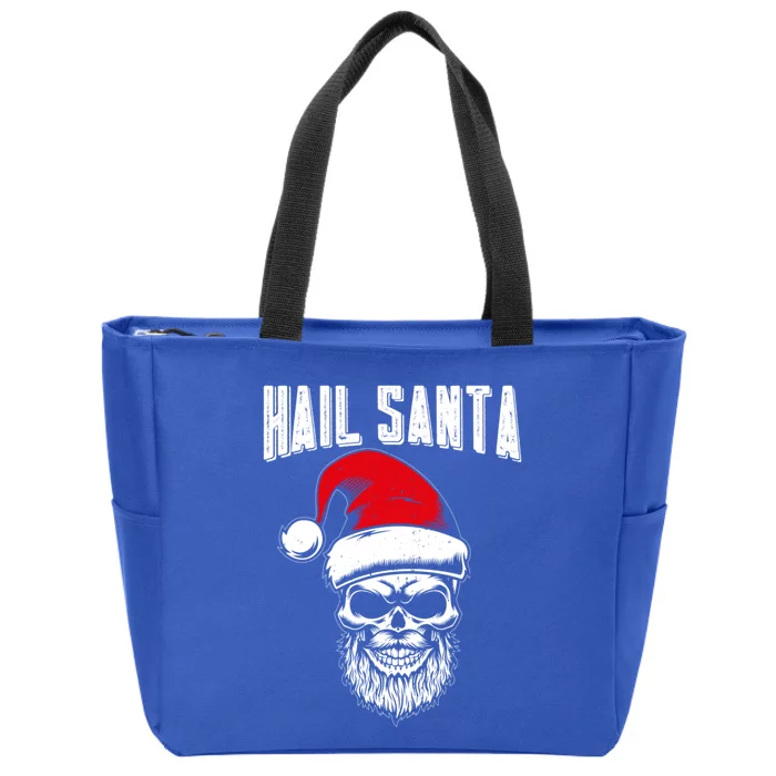 Hail Santa Skull Santa Hat Retro Heavy Metal Christmas Gift Zip Tote Bag