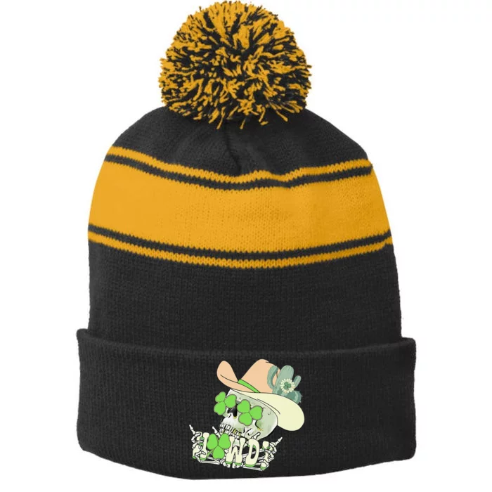 Howdy Skull Shamrock Irish St.Patrick's Day Stripe Pom Pom Beanie