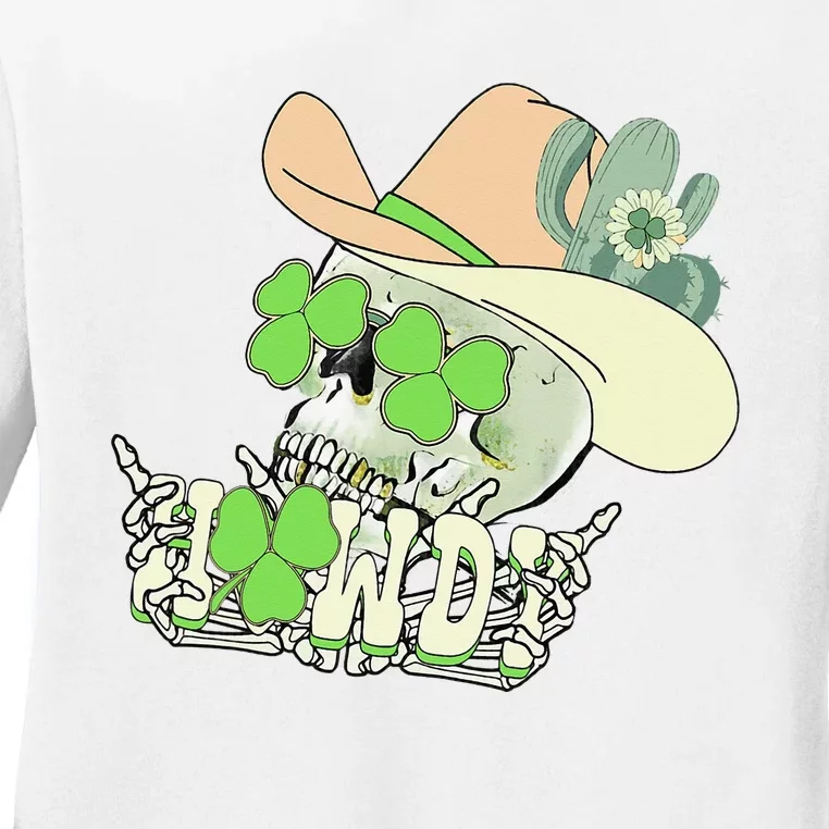 Howdy Skull Shamrock Irish St.Patrick's Day Ladies Long Sleeve Shirt