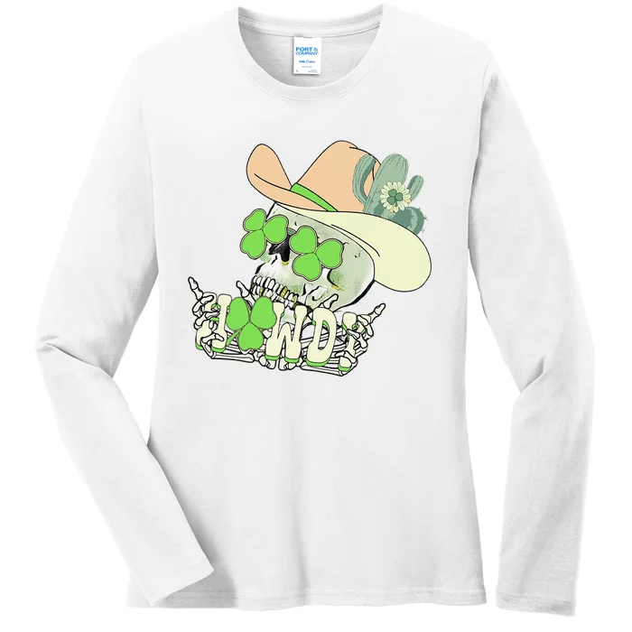 Howdy Skull Shamrock Irish St.Patrick's Day Ladies Long Sleeve Shirt