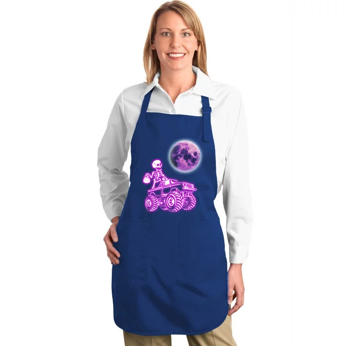 Halloween Scary Skeleton Ghost Riding Monster Truck Pumpkin Funny Gift Full-Length Apron With Pocket