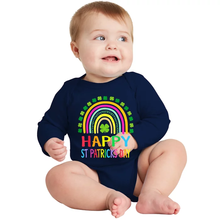 Happy St Saint Patrick's Day Rainbow Baby Long Sleeve Bodysuit