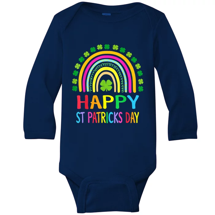 Happy St Saint Patrick's Day Rainbow Baby Long Sleeve Bodysuit