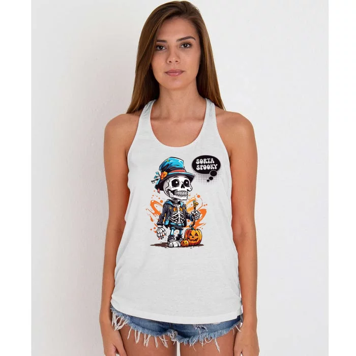 Halloween Skeleton Sorta Spooky Women's Knotted Racerback Tank