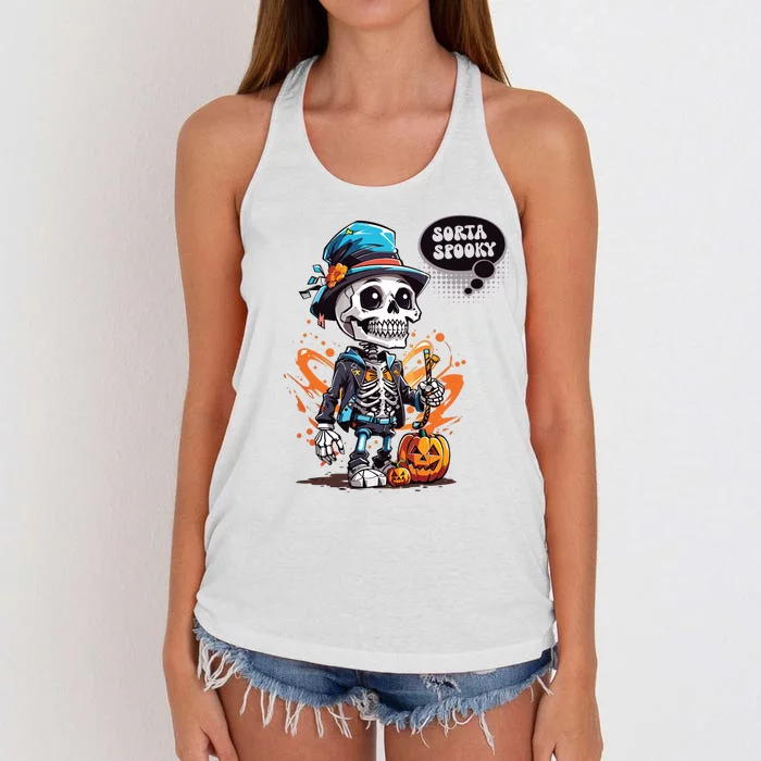 Halloween Skeleton Sorta Spooky Women's Knotted Racerback Tank