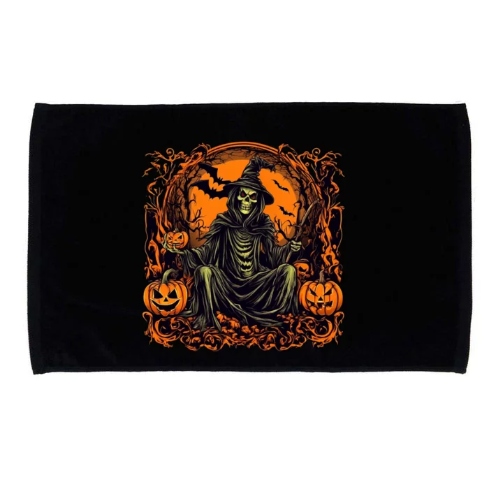 Halloween Spooky Skeleton Grim Reaper Pumpkins Bats Trees Microfiber Hand Towel