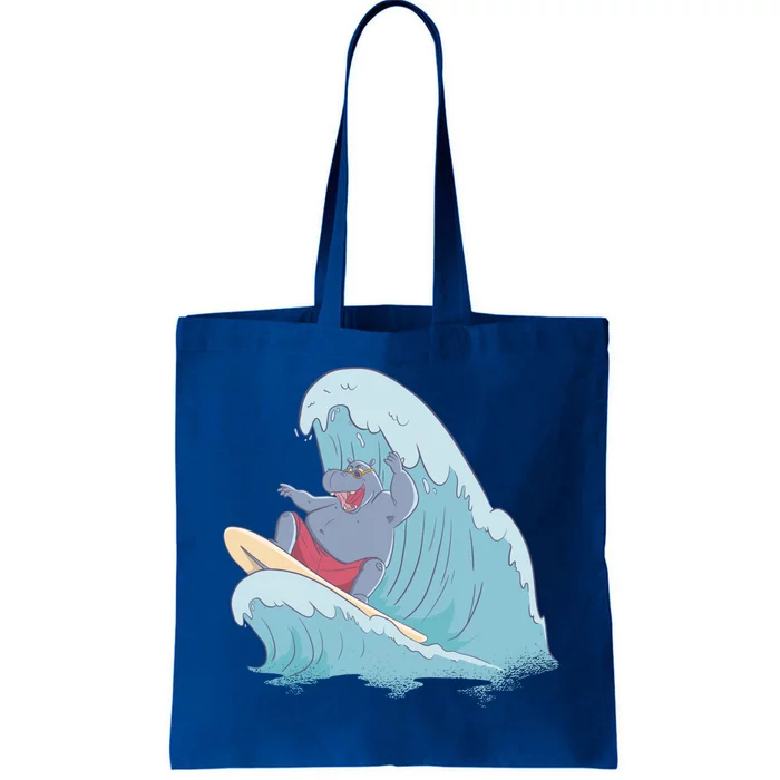 Hippo Surfing Surf Hippopotamus Wave Ocean Beach Gift Tote Bag