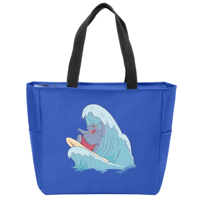 Hippo Surfing Surf Hippopotamus Wave Ocean Beach Gift Zip Tote Bag