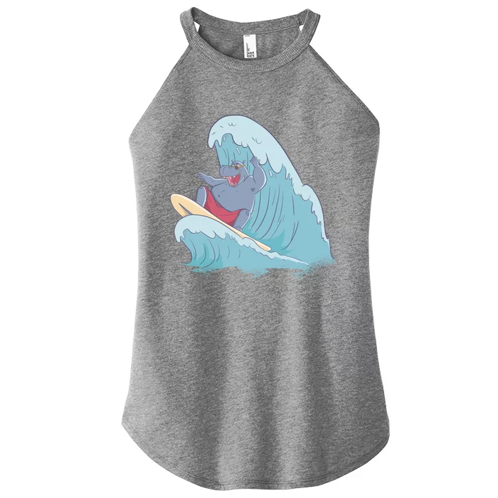 Hippo Surfing Surf Hippopotamus Wave Ocean Beach Gift Women’s Perfect Tri Rocker Tank