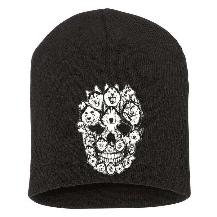 Husky Skull Siberian Dog Lover Short Acrylic Beanie