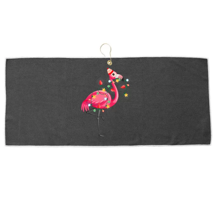 Hawaiian Summer Tropical Flamingo Funny Christmas In July Large Microfiber Waffle Golf Towel