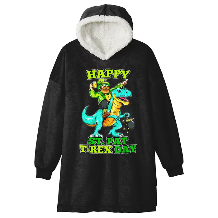 Happy St. TRex Day Saint Patrick's Leprechaun Dinosaur Hooded Wearable Blanket