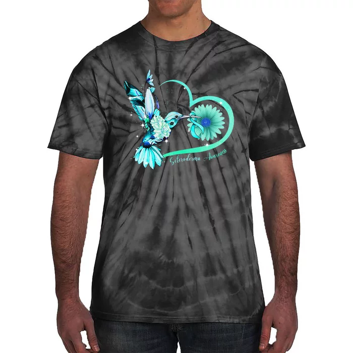 Hummingbird Sunflower Teal Ribbon Scleroderma Awareness Tie-Dye T-Shirt