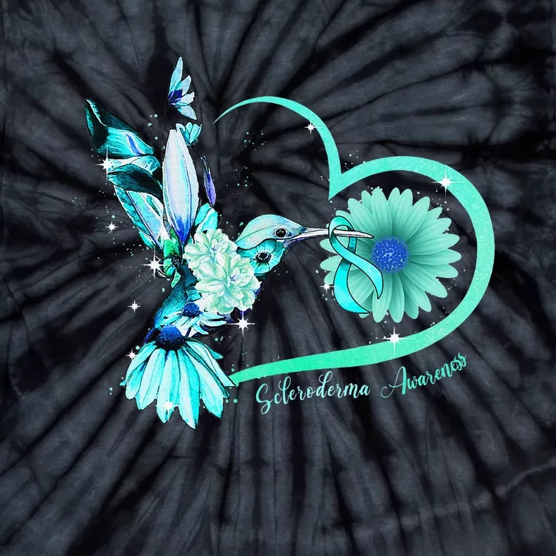 Hummingbird Sunflower Teal Ribbon Scleroderma Awareness Tie-Dye T-Shirt