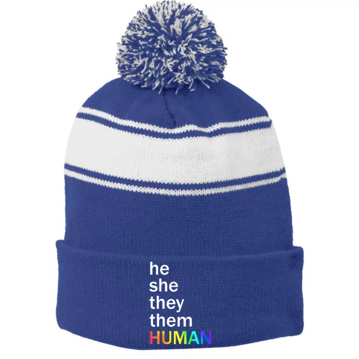 He She They Them Human LGBTQ Pride Stripe Pom Pom Beanie