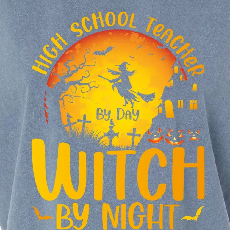 High School Teacher By Day Witch By Night Halloween Teacher Gift Garment-Dyed Women's Muscle Tee