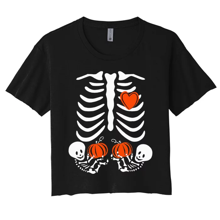 Halloween Skeleton Twins Baby Xray Rib Cage Costume Women's Crop Top Tee