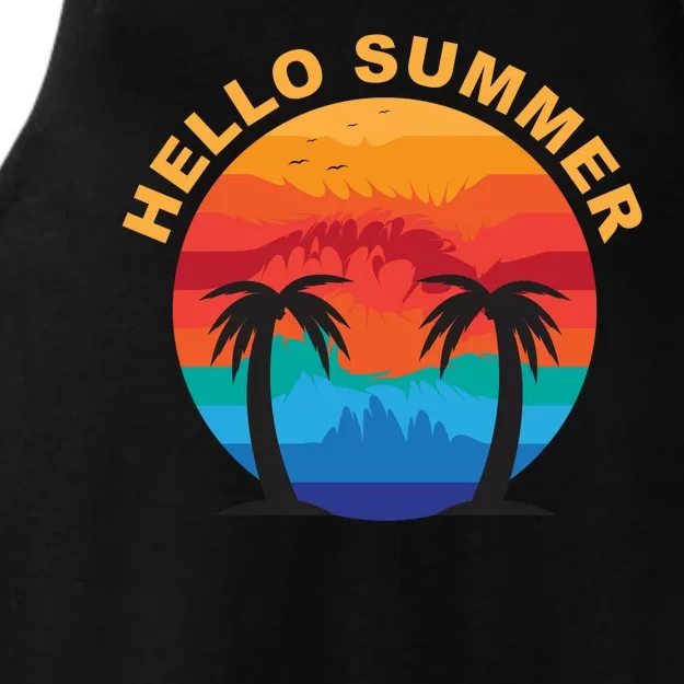 Hello Summer Tropical Sunset Beach Ladies Tri-Blend Wicking Tank