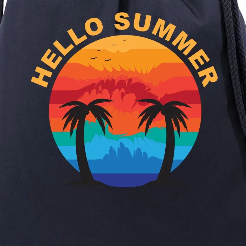 Hello Summer Tropical Sunset Beach Drawstring Bag