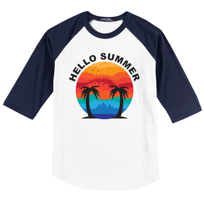 Hello Summer Tropical Sunset Beach Baseball Sleeve Shirt