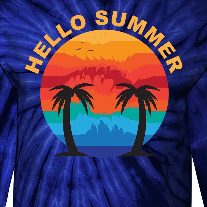 Hello Summer Tropical Sunset Beach Tie-Dye Long Sleeve Shirt