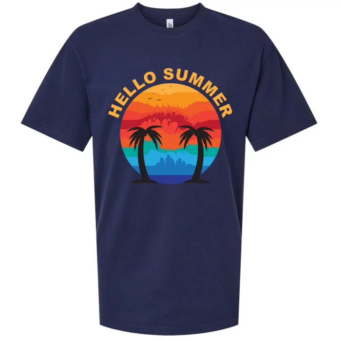 Hello Summer Tropical Sunset Beach Sueded Cloud Jersey T-Shirt